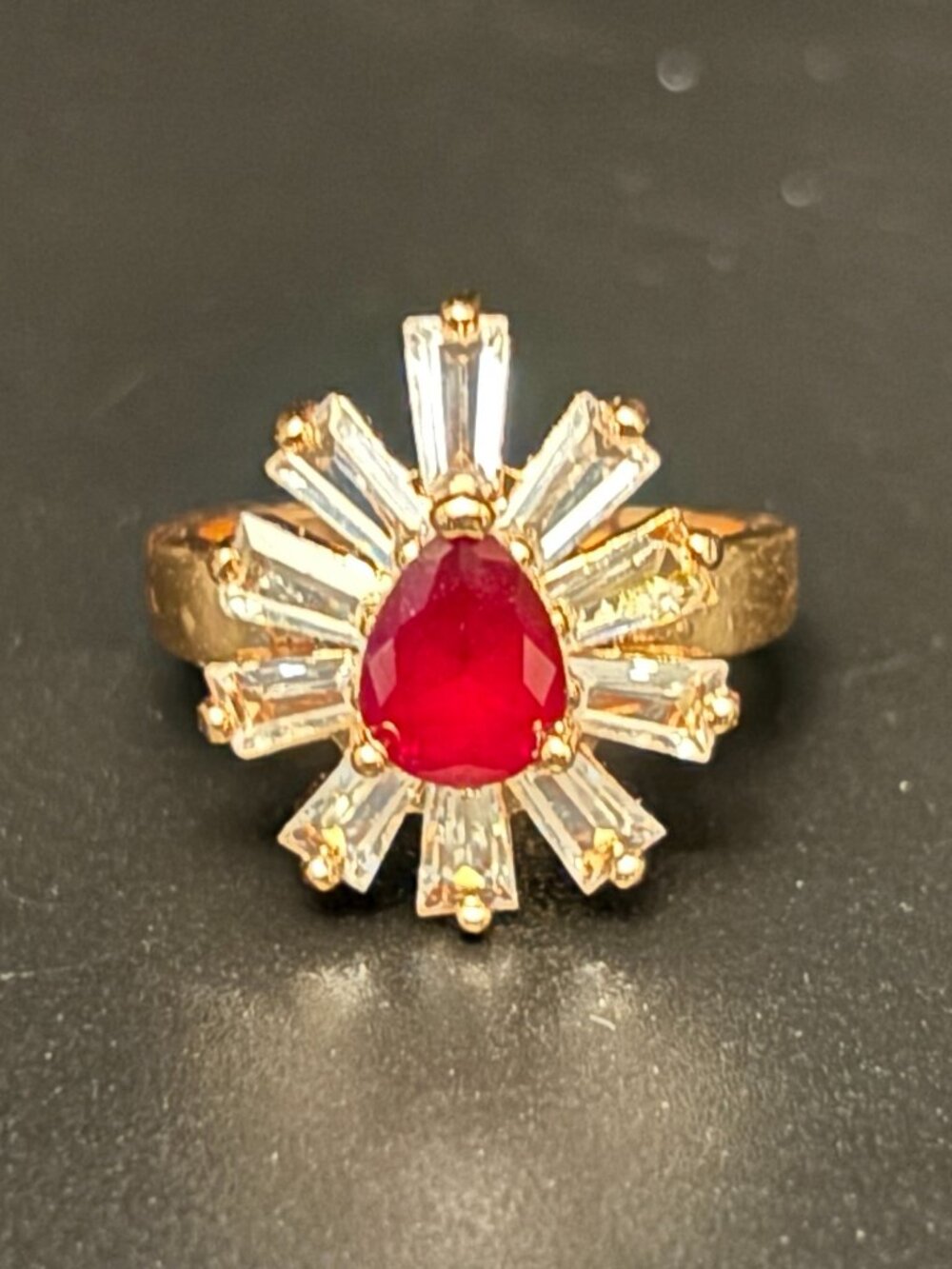 CZ Diamond & Ruby Sunburst Cocktail Ring